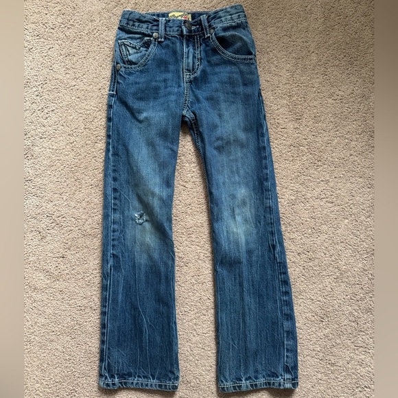 Wrangler 20X Boys Straight Jeans Size 8 Slim Adjustable Waist Medium Wash - Picture 1 of 6